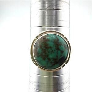 Chunky Turquoise Sterling Silver Ring Bohemian Statement Artisan Jewelry 9.5